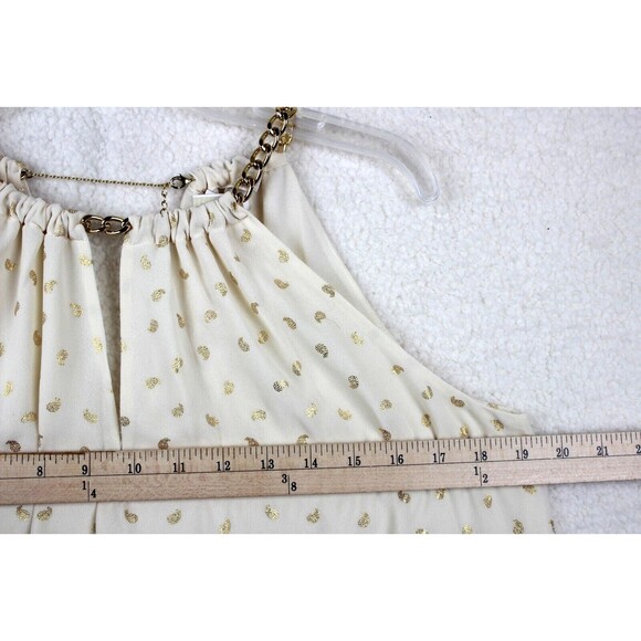 Michael Kors Size XS Beige Gold Print Hi Low Halter Dress Chain Collar - Picture 11 of 13